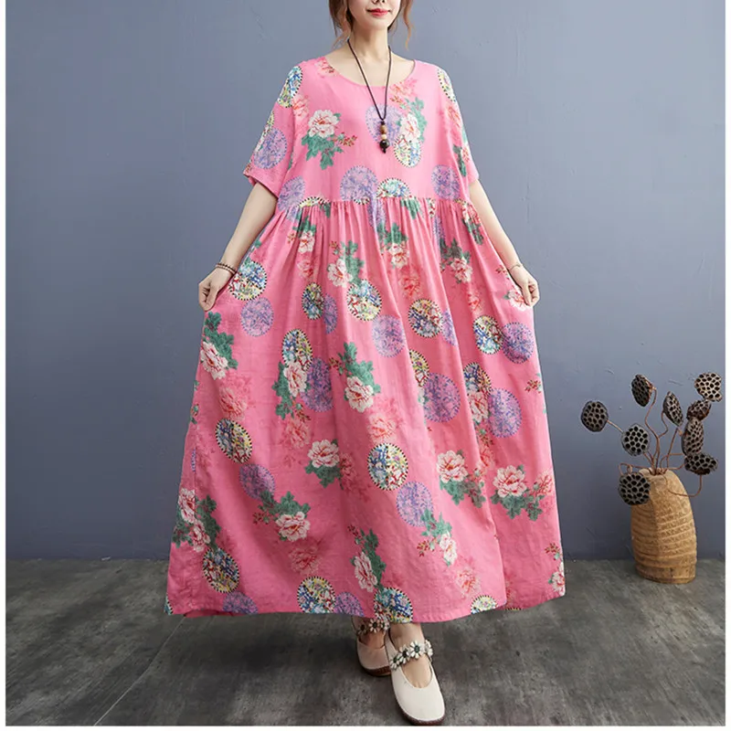 Женское длинное платье из хлопка и льна тонкое повседневное свободное большого