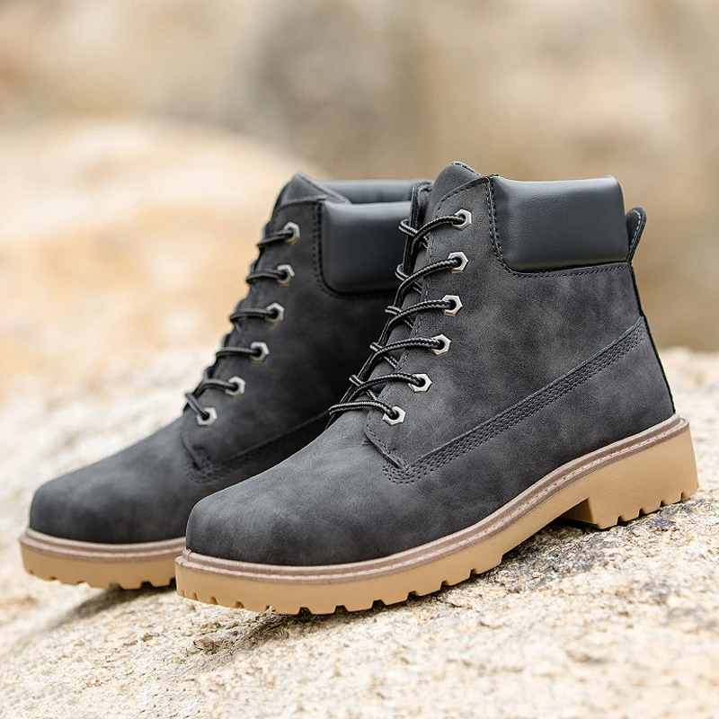 Кожаные ботинки унисекс для пар мужские зимние ботильоны на шнуровке модная
