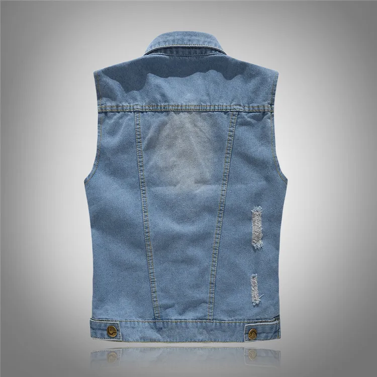 

Denim Vest Men Slim Fit Sleeveless Jacket Coat Mens Denim Waistcoat Blue Plus Size Chaleco Gilet Men Jean Veste Homme 4XL 5XL