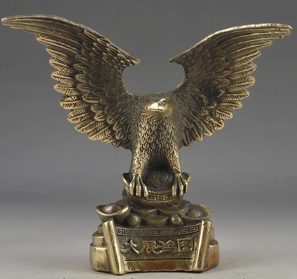 

old Chinese Vintage Brass Handwork Hammered Wealth Succeed Eagle StatueS Statue wholesale factory BRASS Arts outlets