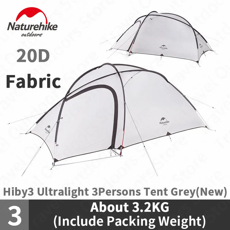 

Палатка Naturehike Hiby туристическая, Ультралегкая, из нейлона и силикона, 20D, с бесплатным ковриком для 3 человек, N18K240-P
