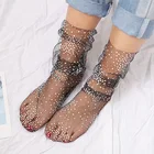 Новые сетчатые тюлевые носки для женщин, летние тонкие прозрачные носки с принтом, Длинные забавные носки со снежинками, женские платья, Чулочные изделия, 2 цвета