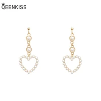 qeenkiss eg7619 fine jewelry wholesale woman girl birthday wedding gift heart pearl long 925 sterling silver needle stud earring