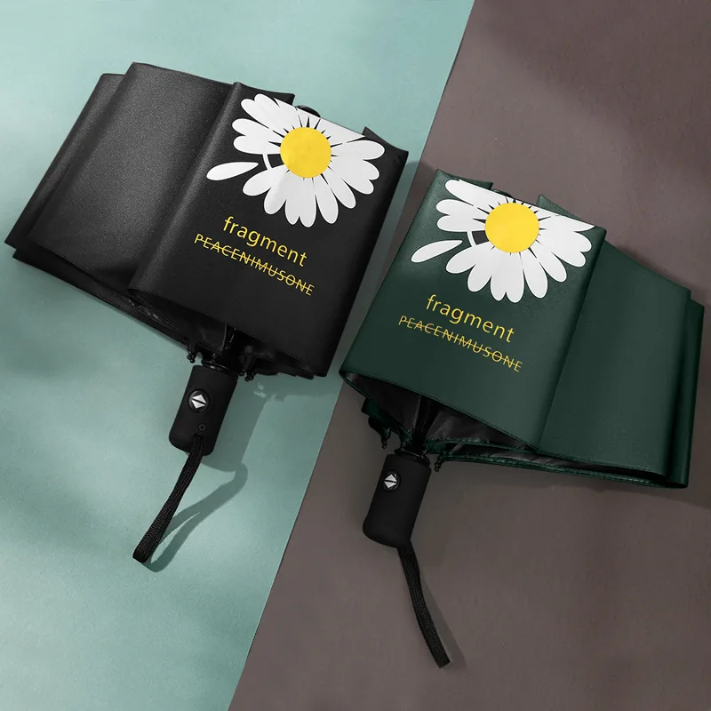 Автоматический складной зонт Маргаритка 3 с черным покрытием и защитой от