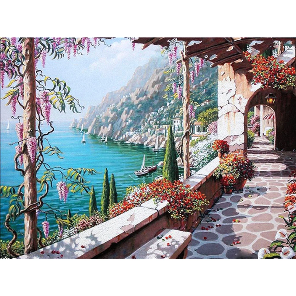 

Landscape Town Seaside DIY Cross Stitch Embroidery 11CT Kits Needlework Craft Set Cotton Thread Printed Canvas Home Sale