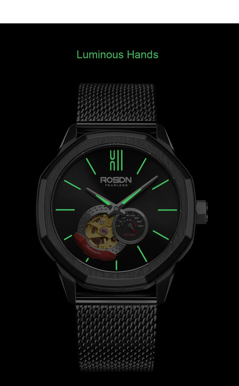 Luxury Brand ROSDN Men's Watches Japan MIYOTA 8N40 Automatic Mechanical Pocket Watch Man Sapphire Skeleton 50M Waterproof R2189