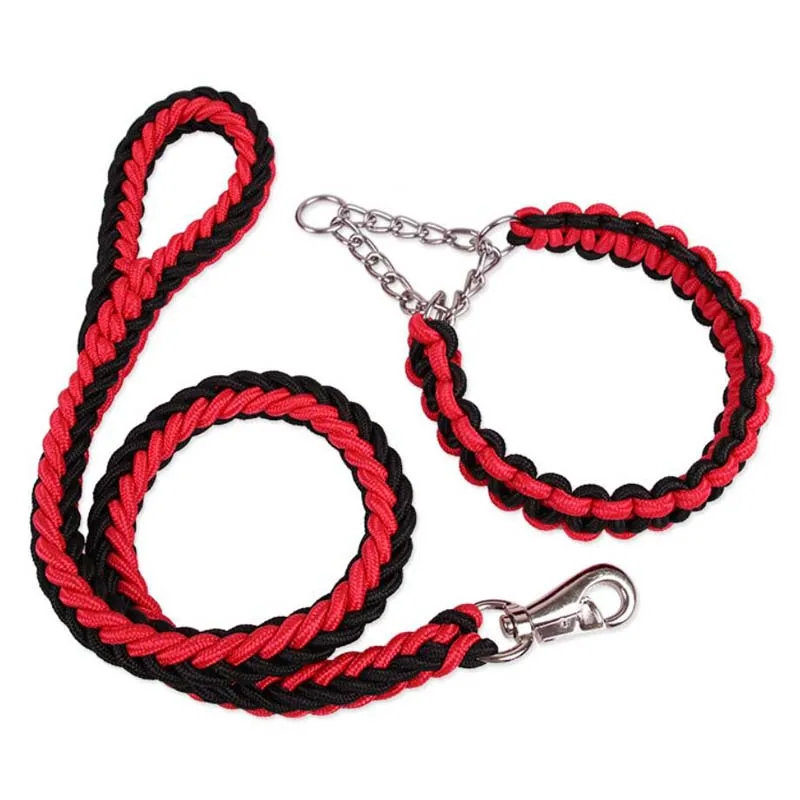 Conjunto de Collar y correa para perros grandes y medianos, hebilla de cadena de Metal resistente, cuerda tejida hecha a mano, accesorios para mascotas