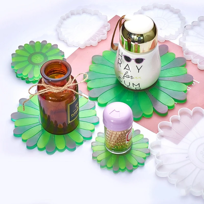 

Sunflower Coaster Resin Molds Floral Shape Tray Epoxy Resin Molds Flower Resin Casting Tea Mat Coaster Resin Molds Kit C7AE