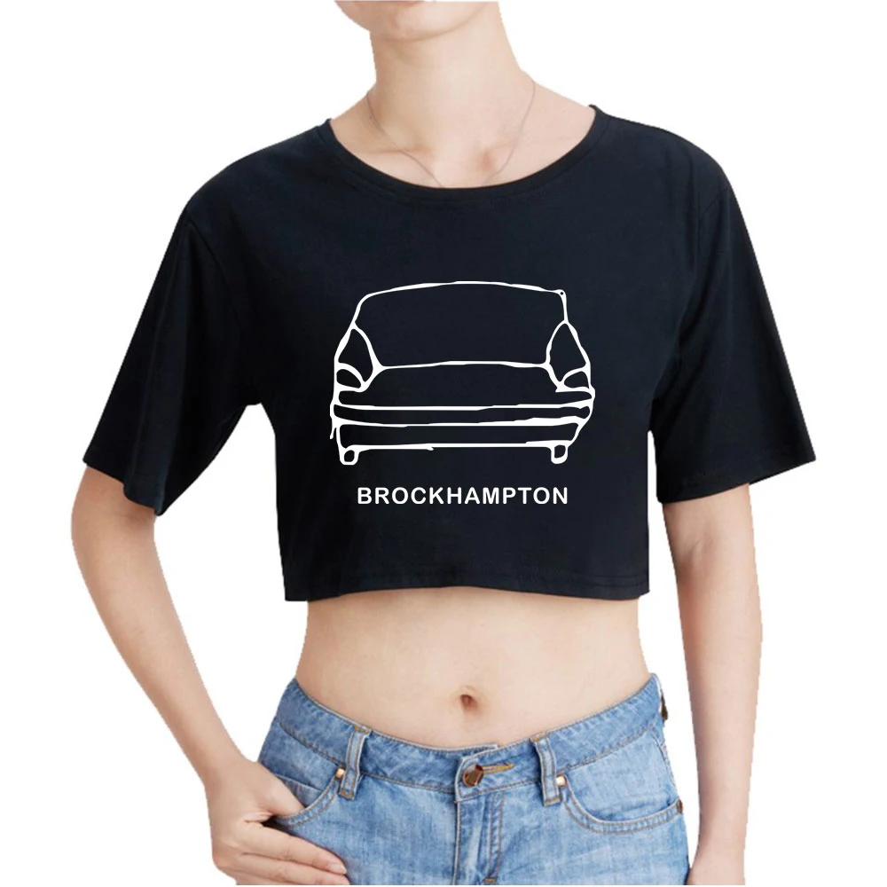 

Пикантная футболка Brockhampton с пупком, женский летний кроп-топ с коротким рукавом, футболка с надписью Brockhampton Harajuku, модная пикантная женская од...