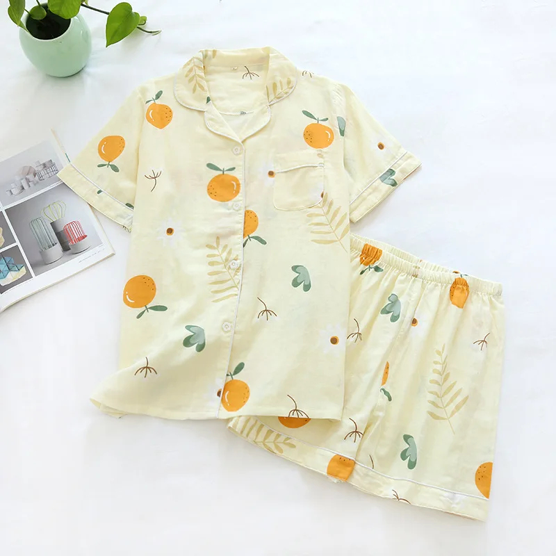 New Summer Women Pajamas Set Cotton Gauze Short-sleeved Ladies Sleepwear with Shorts Thin Comfortable Soft Loose Home Clothes