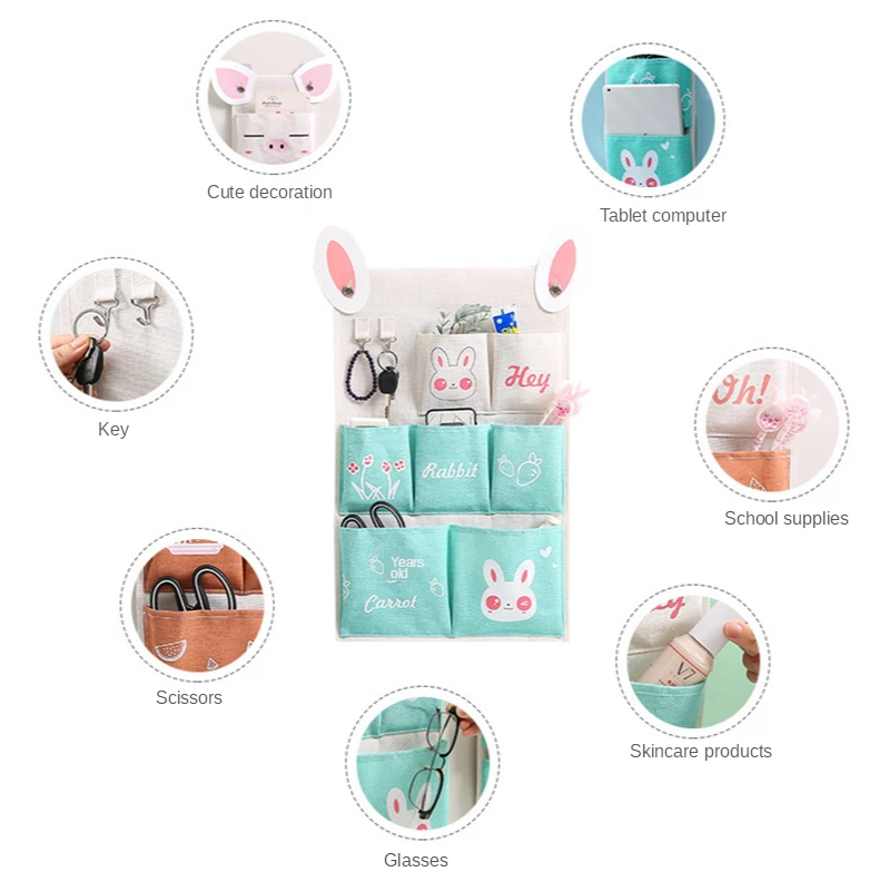 

Cute Wall Mount Organizer Bag Cosmetic Sanitary Towel Power Bank Glasses Key Pencil Case Bathroom Hook Bedside Home Accessories