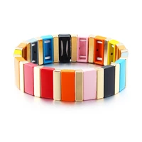 rainbow enamel tile bracelets bohemia handmade stretch stackable bangle tila for women jewelry bracelet girlfriend gifts