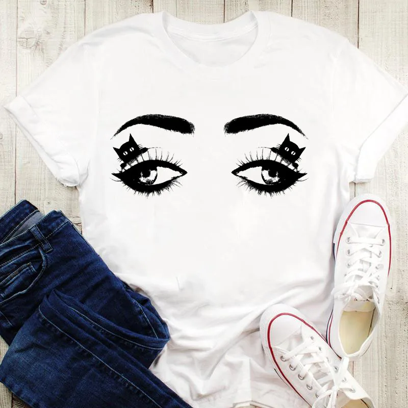 

Funny Cute Urban Short Sleeve T-Shirts For Girls Funny Eyelash Summer Women's Clothing Graphic Tee T-Shirt For Women 2021