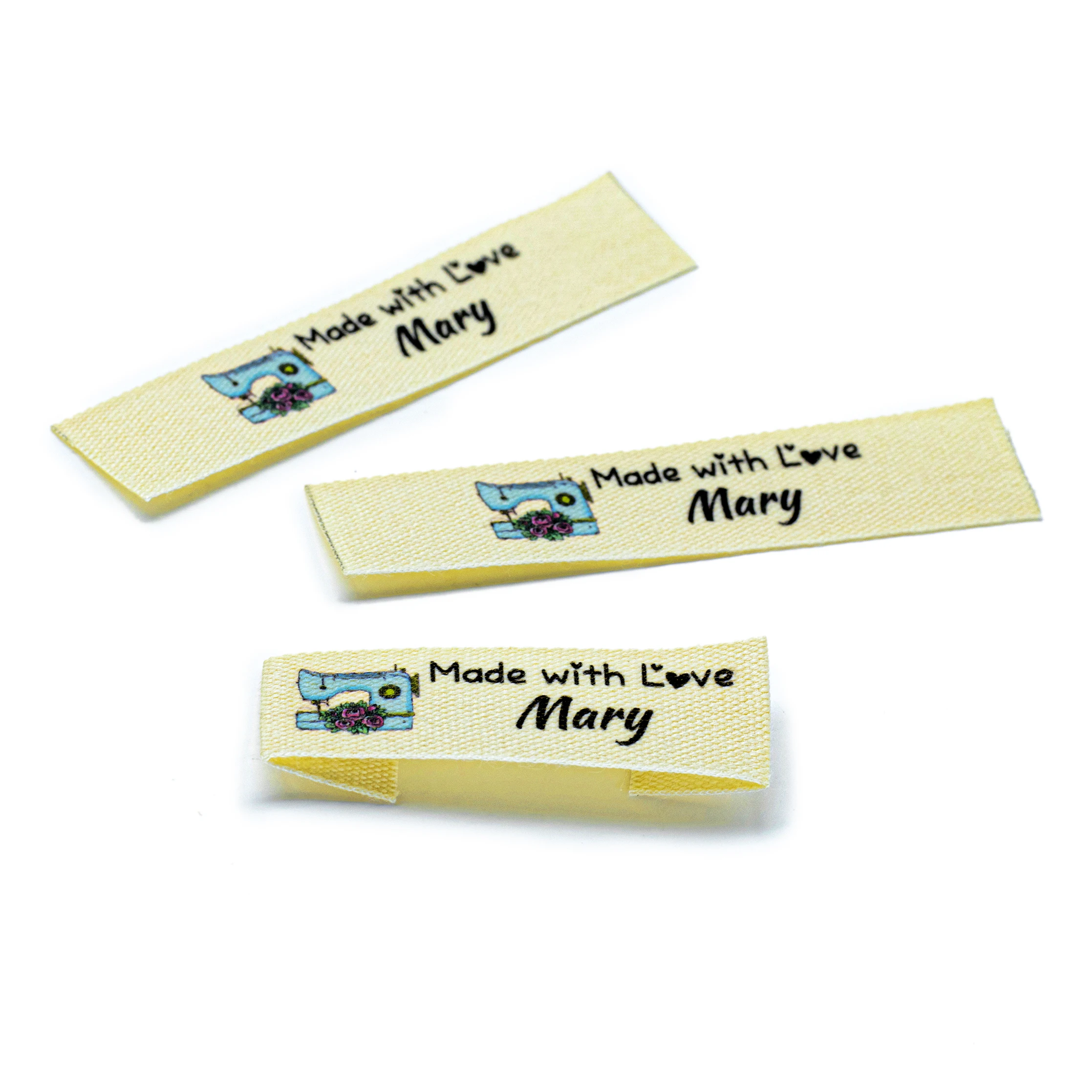 

Custom Beige　Sewing label, Fold, Custom Clothing Labels - Fabric Name Tags, Logo or Text, Cotton Ribbon, Custom Design (FR276)