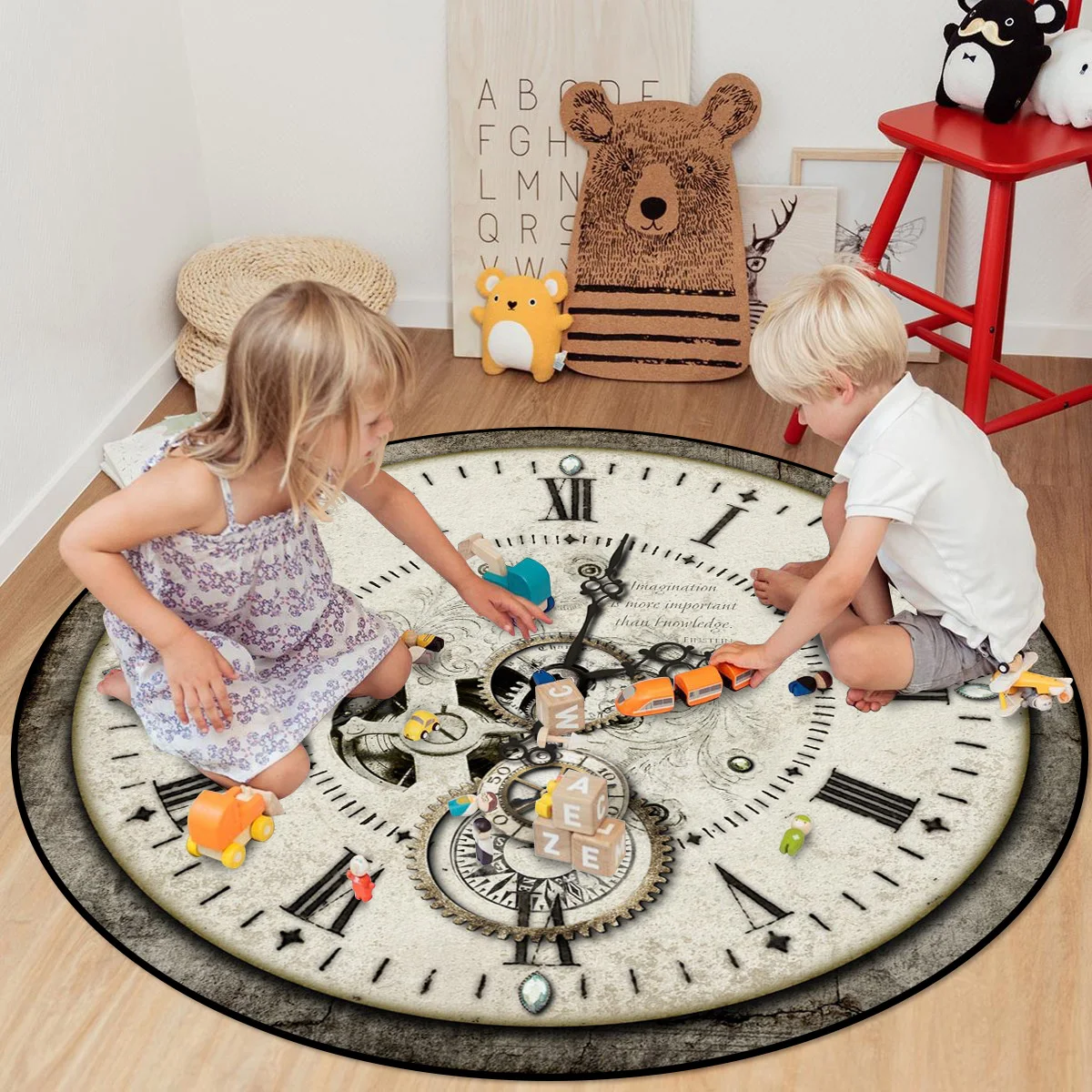 Круглые ретро коврики с часами для кровати Нескользящие Коврики гостиной