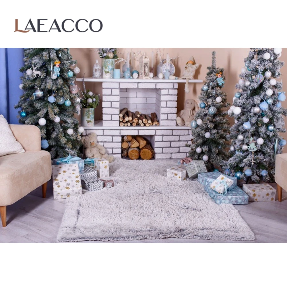 Laeacco Рождественская елка камин интерьерные фотографии фоны Виниловые бесшовные