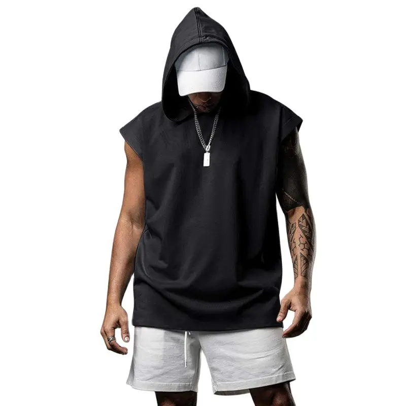 

2021 New Men's Sleeveless T-shirts Fashion Loose Hoodie Fitness Vest Sports Leisure Sleeveless Hoodie Men's Clothing S-2XL