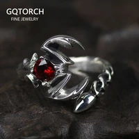 solid 925 sterling silver jewelry mens ring with garnet natural stone scorpion male openning ring