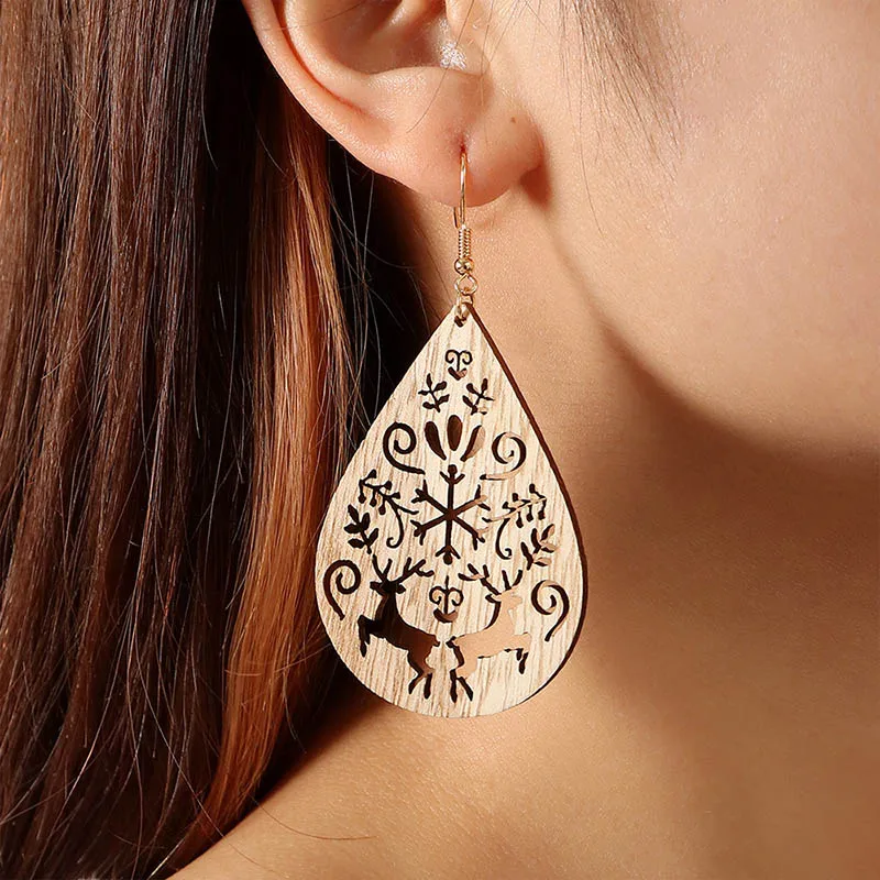 Ins Coffee Wood Africa Queen Hollow Out Flowers Christmas Holiday Tree Of Life Earrings Vintage PartyAfro Jewelry Wooden DIY |