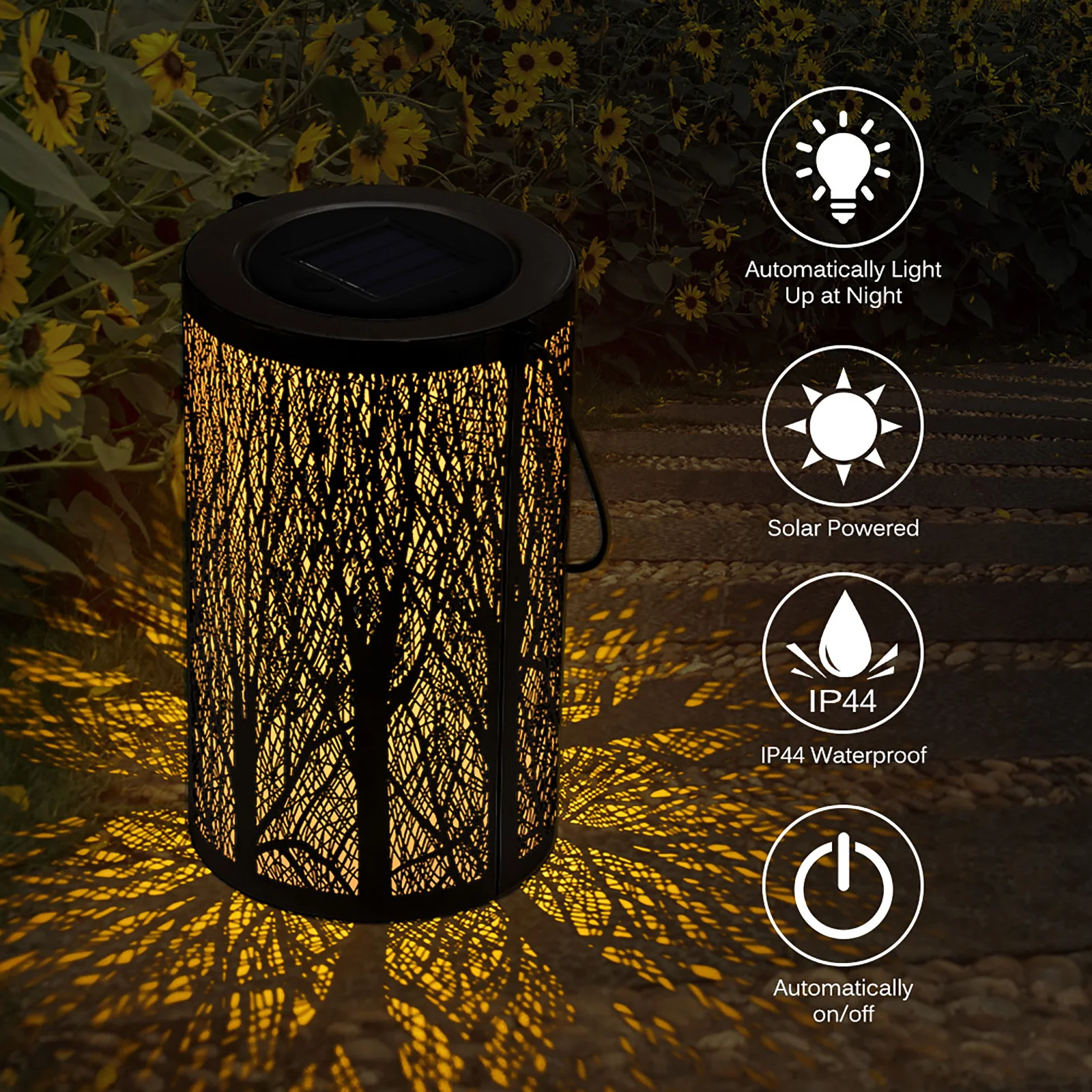 

LED Solar Projection Light Outdoors Street lamp Retro Hanging Solar Lantern Lamp Metal Leaf decor For Garden Table