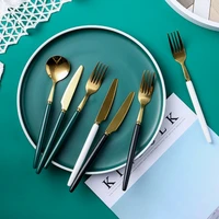 nordic creative color ceramic handle stainless steel cutlery spoon dessert western steak cutlery set household tableware
