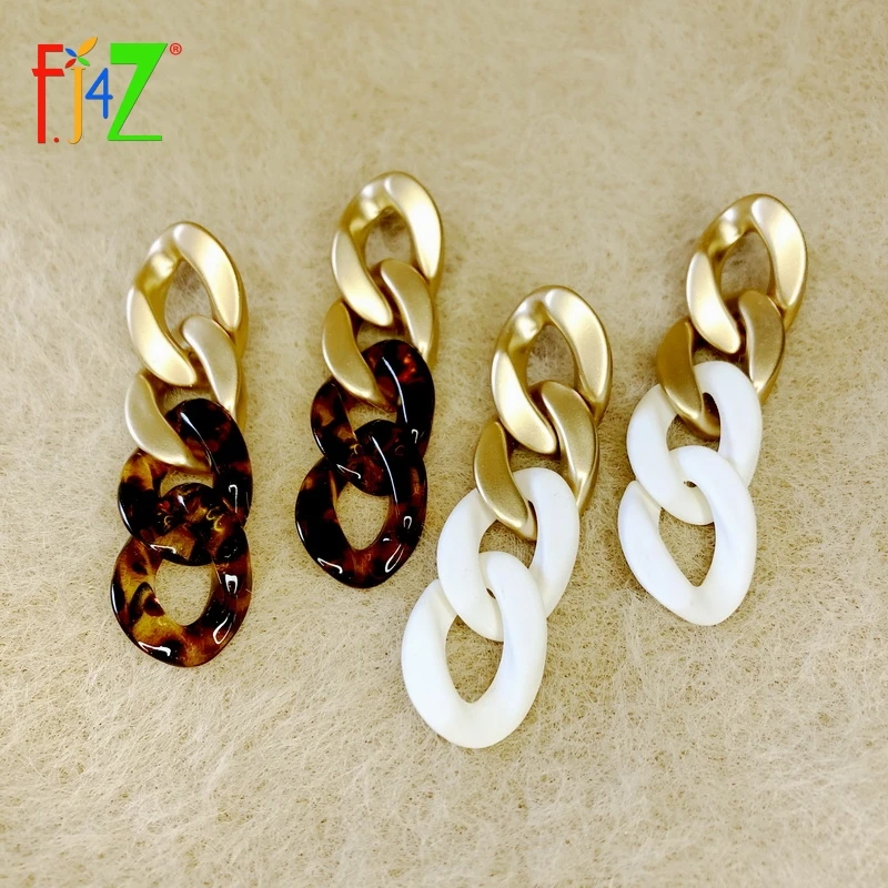 

F.J4Z 2021 Trend Earrings for Women Designer Thick Golden Mix Leopard Black White Resin Chain Earring Statement Cocktail Jewelry