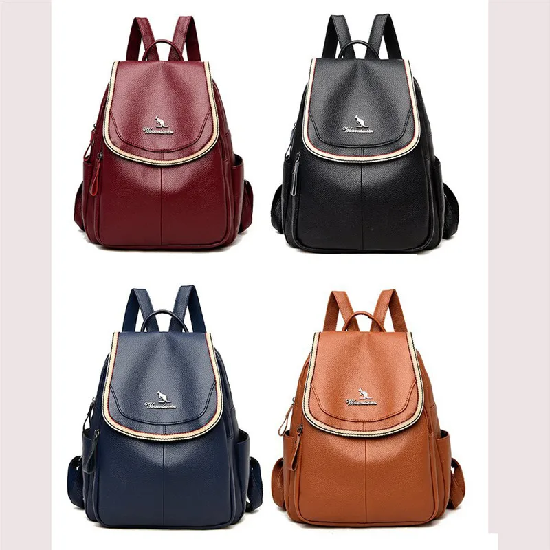 

Fashion All-match Zipper Backpack Women's Shoulder Bag Famous Luxury Brand Leather Large-capacity School Bag Girl Pure Color New