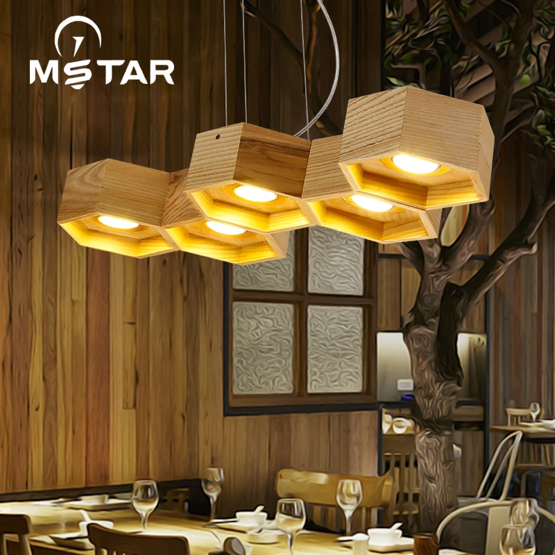 

Nordic Art Personality Honeycomb Wood Pendant Light Restaurant Bar luminaire suspendu
