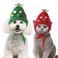 christmas pet dogs cats funny headwear headgear christmas tree shape hat bibs burp cloth atmosphere decor accessories photo prop