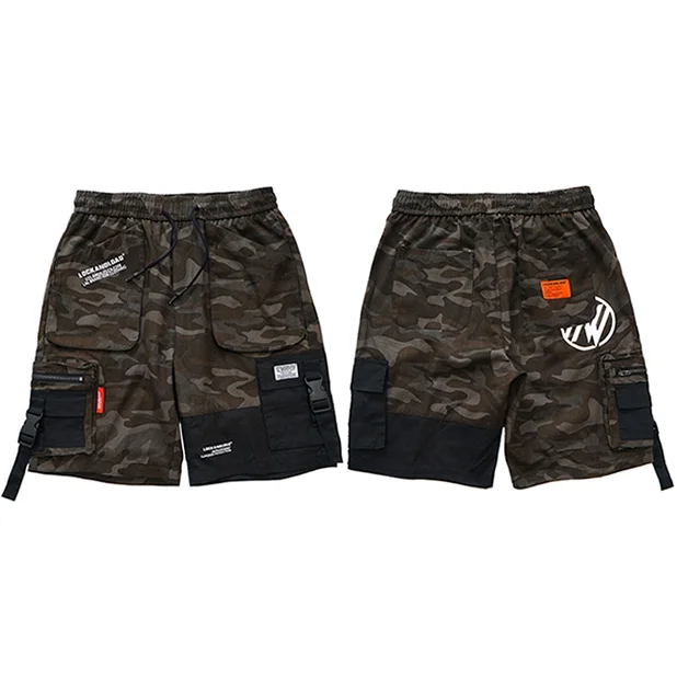 A49LOSC905 Camo Летние мужские шорты в стиле хип-хоп, для бега, уличная одежда,, Харадзюку, шорты-карго, с карманами, цвет блока, армейский зеленый, тактические, военные, мешковатые шорты - Цвет: A49LOSC905 Camo