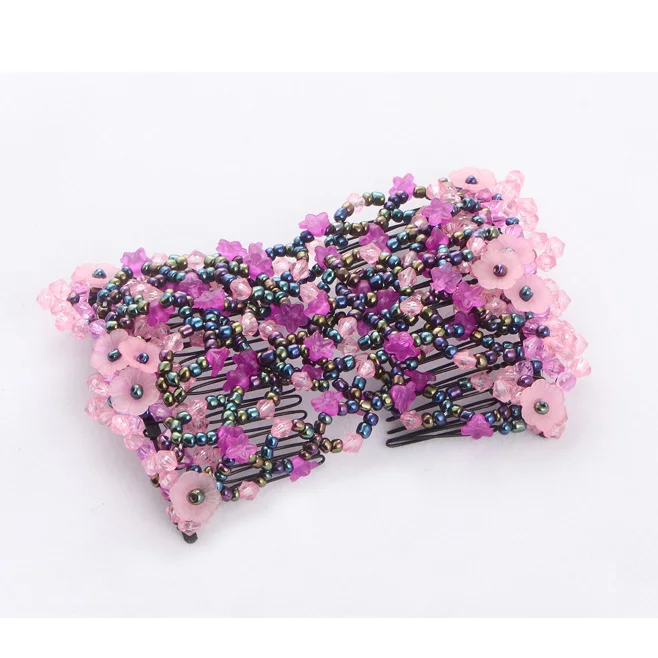 A pink DIY женские эластичные Волшебные волосы инструменты для волос бусины коготь зажим аксессуары жемчужные расчески для волос производитель волос винтажная булочка прическа Мода - Цвет: A pink