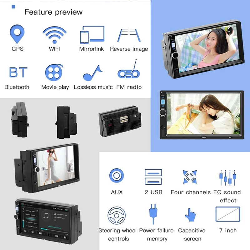 2Din Android 8.1 Car Multimedia Player 7 Inch Contact Screen GPS Navi Bluetooth WiFi FM Camera Stereo Video MP5 A4 | Автомобили и