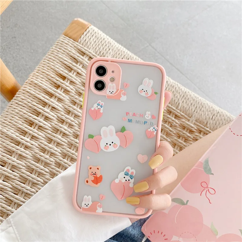 

Корейский мультяшный защитный чехол с изображением камеры границы кролика персика мягкий чехол для телефона iphone 11 Pro Max X XS XR 7 8 plus 2020 SE чехол