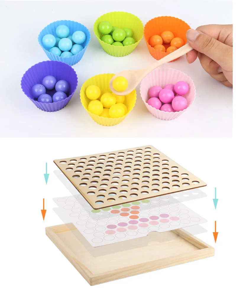 

Multifunction Wooden Clip Beads Toys Color Sorting Board for Children Montessori Education Kids Hand-Brain Coordination Training