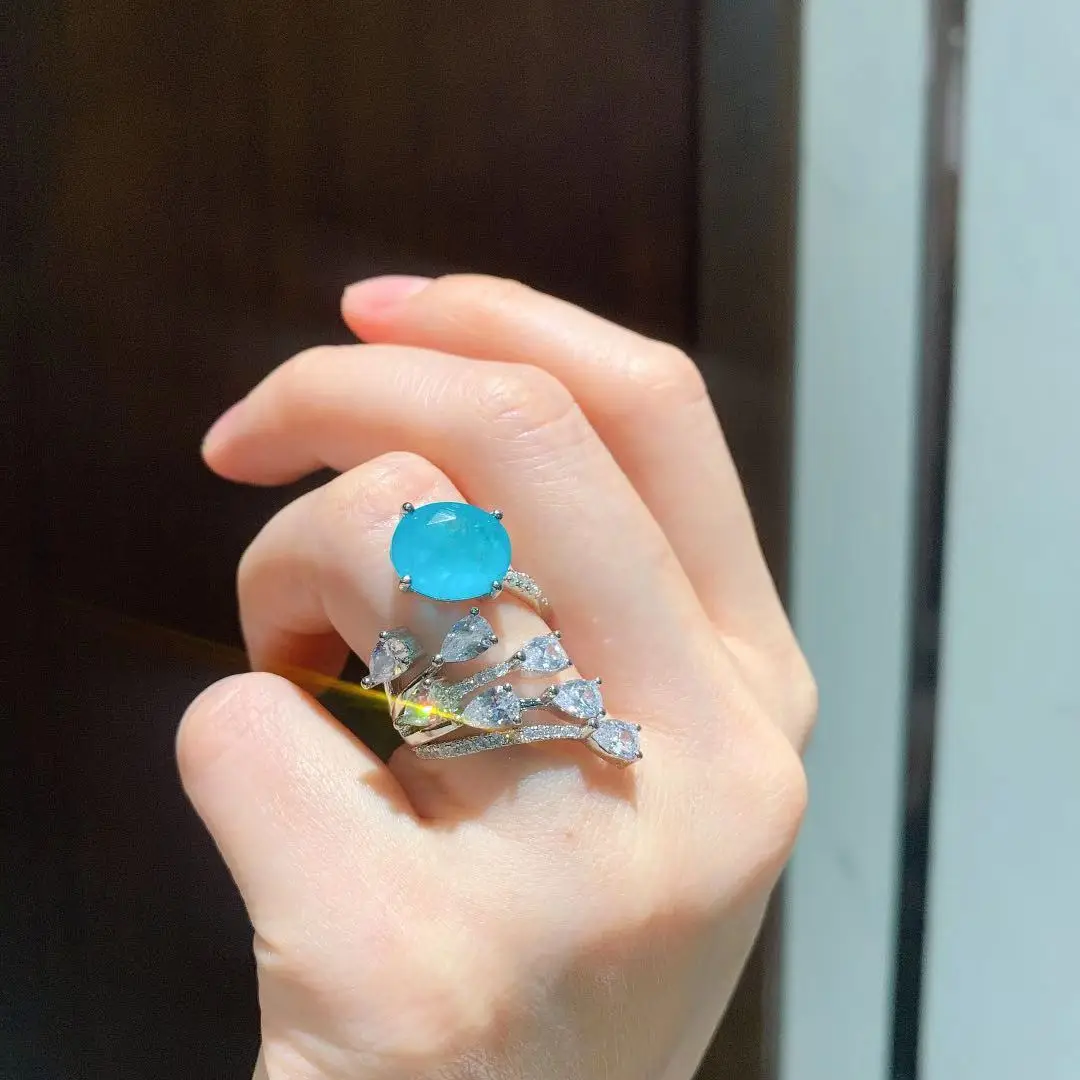 

Unique 925 Sterling Silver Full High Carbon Diamonds Blue Gemstone Women's Rings Wedding Bands Fine Jewelry Gift