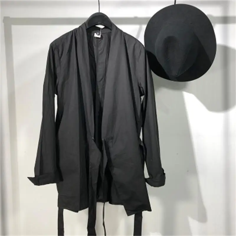 Men's Long-Sleeve Shirt Spring And Autumn New Style Lapel Dark Personality Designer Style Simple Casual Side Strap Cardigan