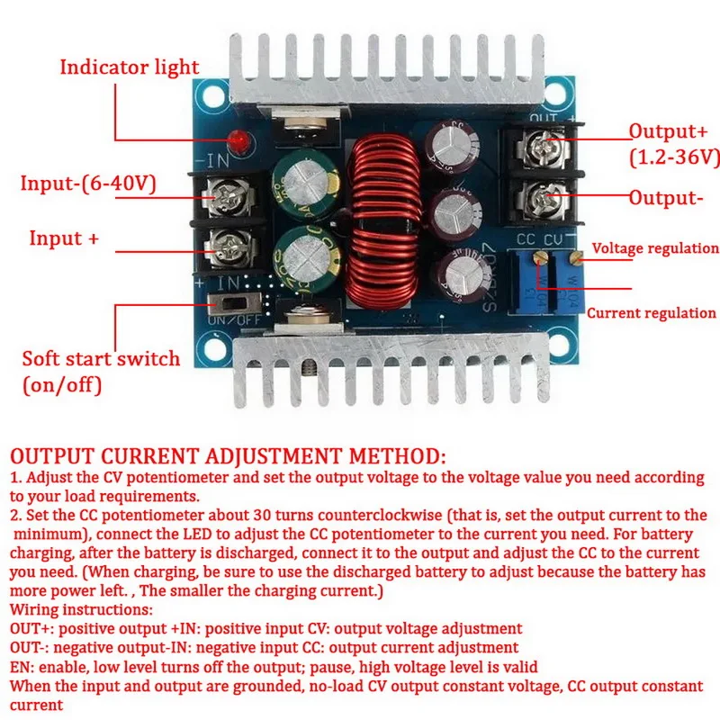 

DC-DC 300W 20A Constant Current Adjustable step down module Buck Converter DC 6-40V Power Voltage Board Short Circuit Protection
