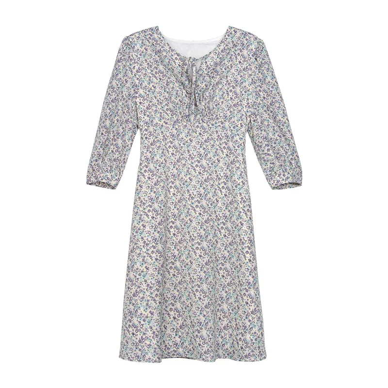 

Floral dress female 2021 spring and summer new round neck high waist summer dress