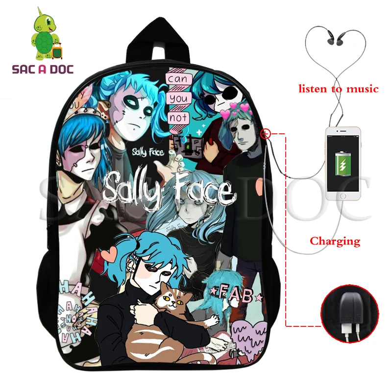 Sally Face, рюкзаки для детей, школьные сумки для подростков, рюкзак в стиле хип-хоп, сумка унисекс, дорожная сумка для книг, нейлон, 16 дюймов, mochila, можно настроить - Цвет: Funny Backpack