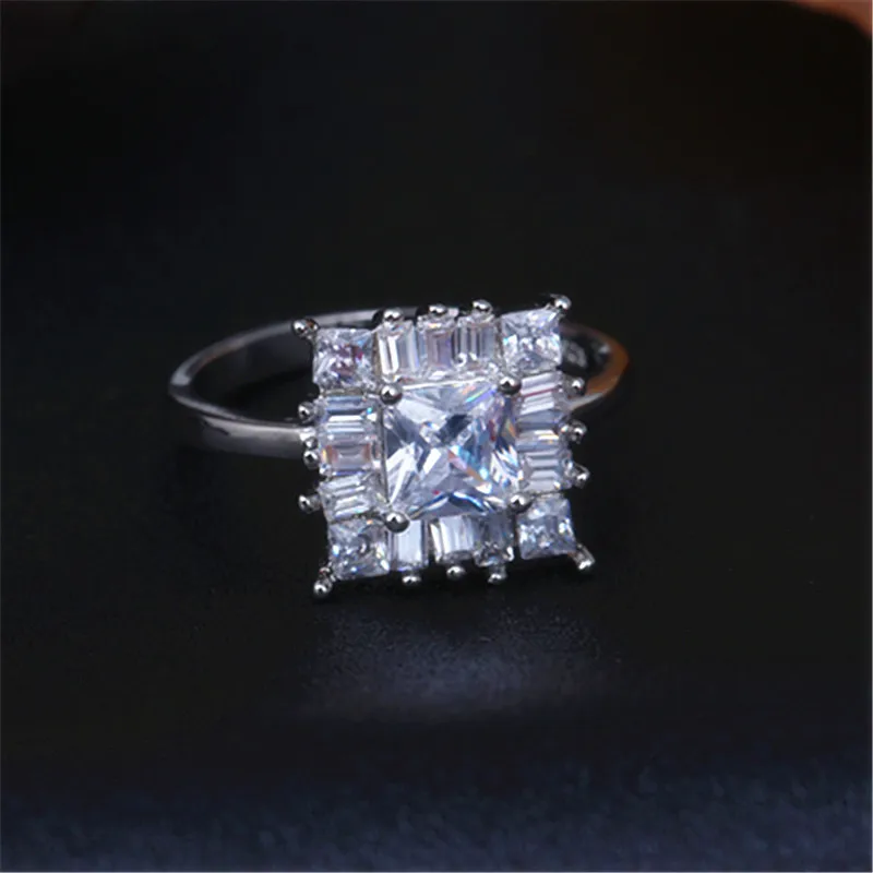 Роскошные блестящие синие/белые циркониевые Квадратные Кольца принцессы для