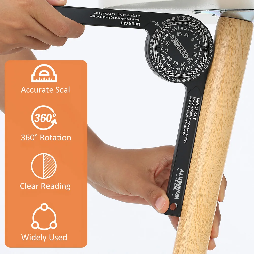 

Aluminum Alloy Angle Finder High Precision Laser Engraved Scale Goniometer 360 Solid Miter Gauge For Woodworking+Building Trades
