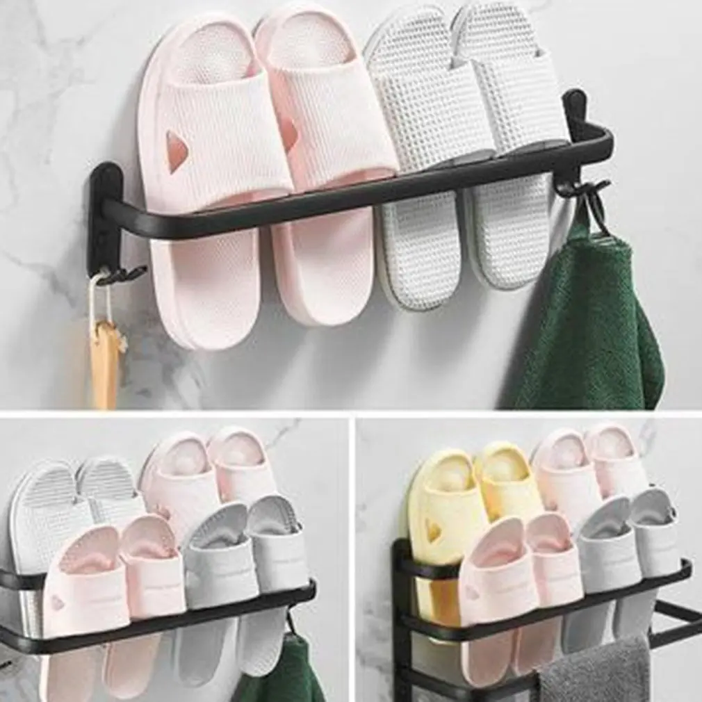 

Single Towel Rack Towel Holder Towel Bar Slipper Self Wall Mount Hanger Cloth Holder Shoe Rack Organizer With Hooks