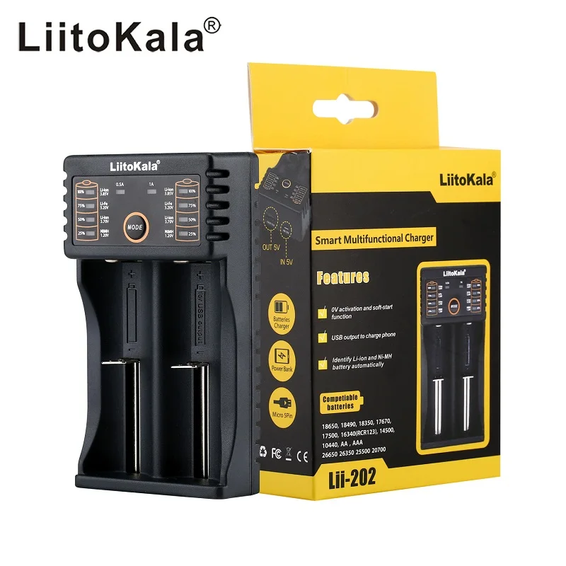 Liitokala Lii-100 lii-202 18650 Батарея Зарядное устройство для 26650 16340 RCR123 14500 LiFePO4 1.2 В Ni-MH Ni-Cd