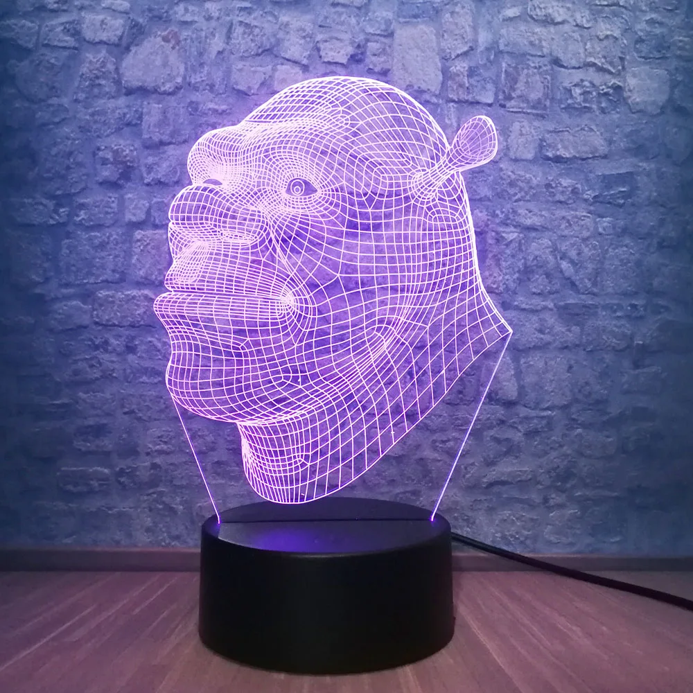 3D светильник Шрек светодиодный настольный ночник Иллюзия атмосфера 7 цветов Изменение Lampara RGB светильник ing праздничный подарок украшение для спальни
