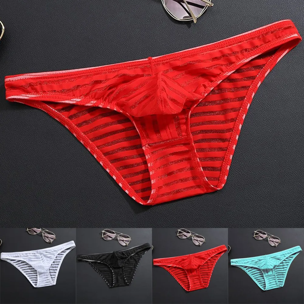 

2021 Ice Silk Sexy Mens Underwears Mesh Briefs Seamless Breathable Panties Men Bikini Solid Ultra-thin Low Waist Soft Underpants