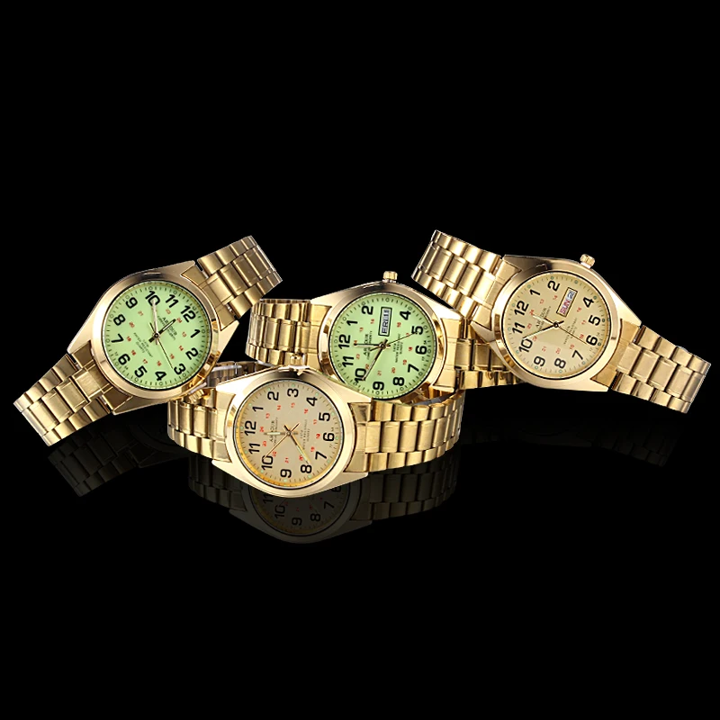 Часы наручные мужские кварцевые модные деловые золотистые аналоговые с