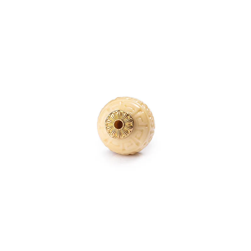 

Natural Carving Stone Round Separated Bead DIY Accessories Gold cream jade Stone S925 Beads Jewelry