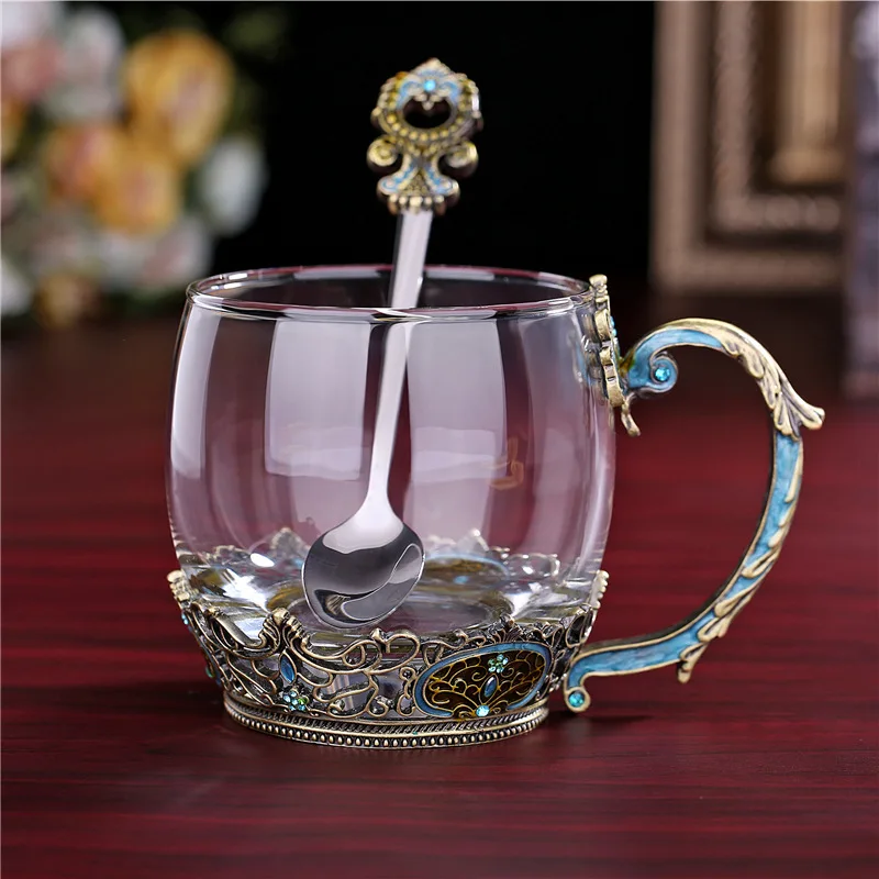 

European classic enamel water cup gift flower tea crystal glass heat resistant