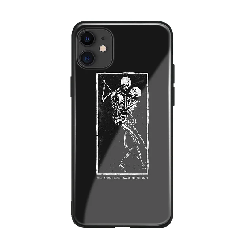 Эстетичный черный скелет мягкий силиконовый стеклянный чехол для телефона Apple