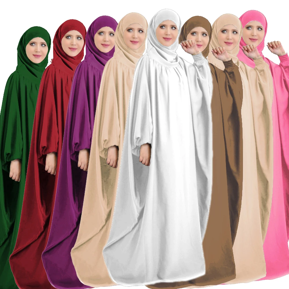 Мусульманский женский арабский джильбаб свободная молитвенная одежда с рукавами летучая мышь абайя с капюшоном накладное Макси платье Бур...